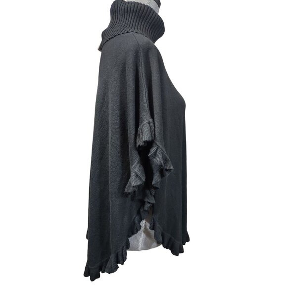 Joseph A Sweater Cape Black Ribbed Turtleneck Scalloped Pullover Womens Small - Picture 5 of 10